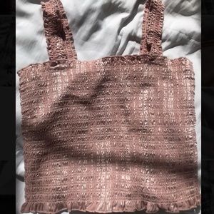 shimmery light pink straight neck strap crop top